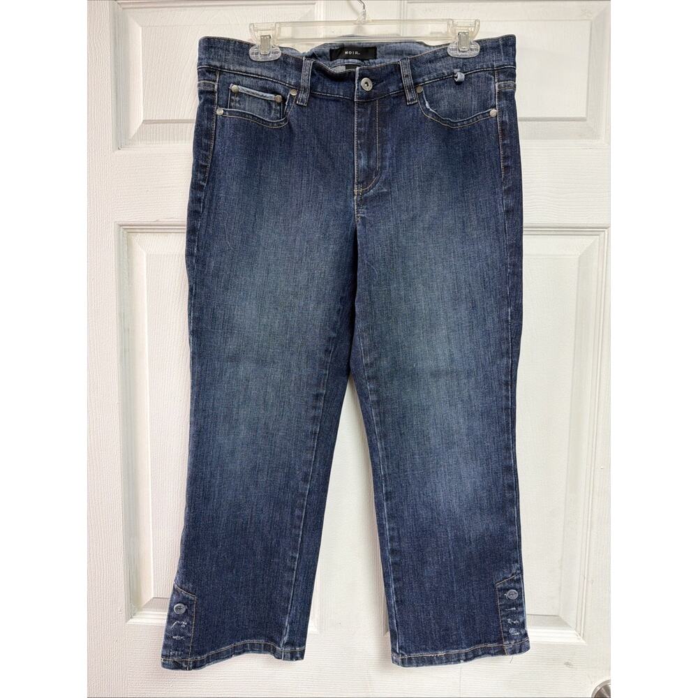 NOIR Jeans Women's Size 12 Blue Wash Stretch Denim Straight Leg Pants Side Slits